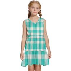 Turquoise Plaids Kids  Sleeveless Tiered Mini Dress by ConteMonfrey