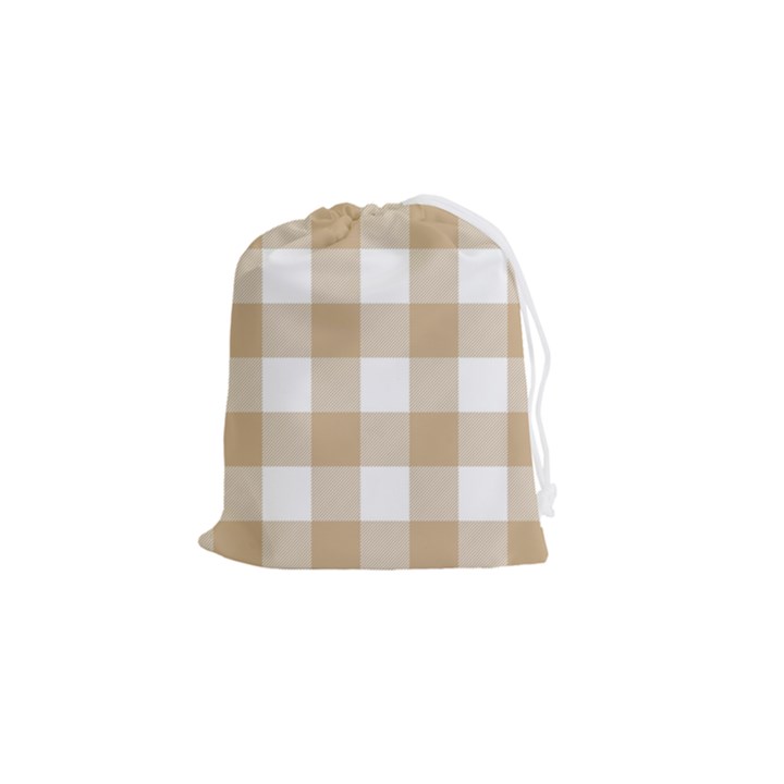 Clean brown and white plaids Drawstring Pouch (Small)