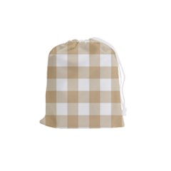 Clean Brown And White Plaids Drawstring Pouch (medium) by ConteMonfrey