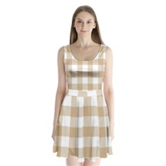 Clean Brown And White Plaids Split Back Mini Dress  by ConteMonfrey