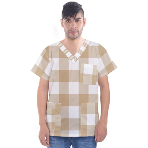 Clean Brown And White Plaids Men s V-neck Scrub Top by ConteMonfrey