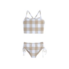 Clean Brown And White Plaids Girls  Tankini Swimsuit by ConteMonfrey