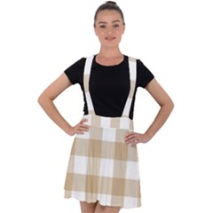 Clean Brown And White Plaids Velvet Suspender Skater Skirt by ConteMonfrey