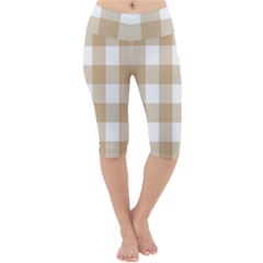 Clean Brown And White Plaids Lightweight Velour Cropped Yoga Leggings by ConteMonfrey