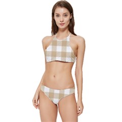 Clean Brown And White Plaids Banded Triangle Bikini Set by ConteMonfrey