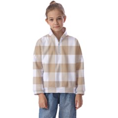 Clean Brown And White Plaids Kids  Half Zip Hoodie by ConteMonfrey