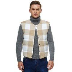 Clean Brown And White Plaids Men s Short Button Up Puffer Vest	 by ConteMonfrey