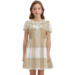 Clean Brown And White Plaids Kids  Bow Tie Puff Sleeve Dress by ConteMonfrey