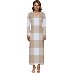 Clean Brown And White Plaids Long Sleeve Velour Longline Maxi Dress by ConteMonfrey