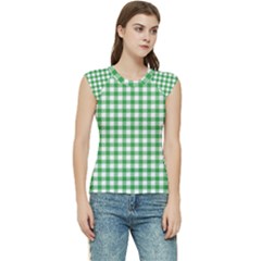 Straight Green White Small Plaids Women s Raglan Cap Sleeve Tee by ConteMonfrey