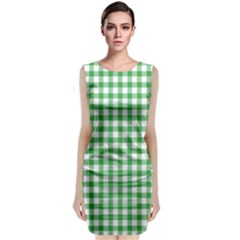 Straight Green White Small Plaids Classic Sleeveless Midi Dress by ConteMonfrey