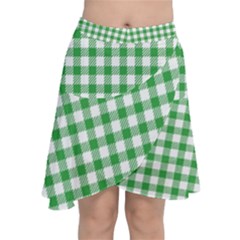 Straight Green White Small Plaids Chiffon Wrap Front Skirt by ConteMonfrey