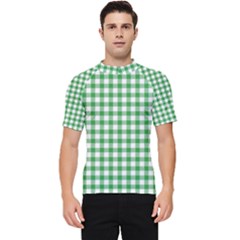 Straight Green White Small Plaids Men s Short Sleeve Rash Guard by ConteMonfrey