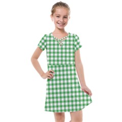 Straight Green White Small Plaids Kids  Cross Web Dress by ConteMonfrey