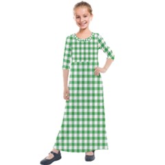 Straight Green White Small Plaids Kids  Quarter Sleeve Maxi Dress by ConteMonfrey