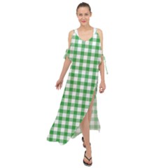 Straight Green White Small Plaids Maxi Chiffon Cover Up Dress by ConteMonfrey