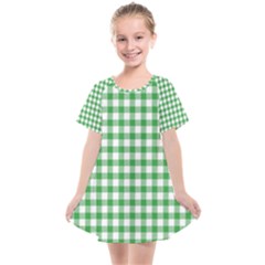 Straight Green White Small Plaids Kids  Smock Dress by ConteMonfrey