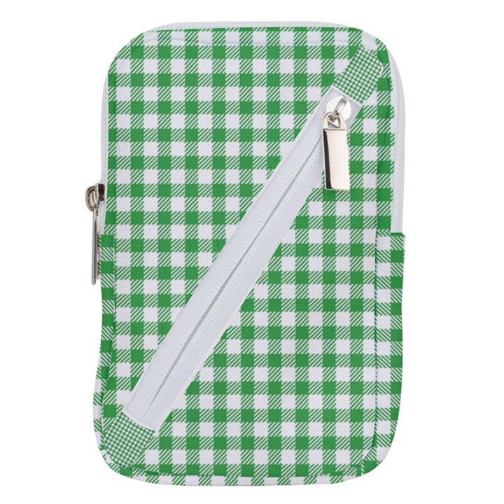 Straight Green White Small Plaids Belt Pouch Bag (Large)