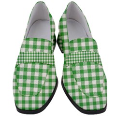 Straight Green White Small Plaids Women s Chunky Heel Loafers by ConteMonfrey