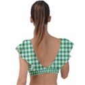 Straight Green White Small Plaids Plunge Frill Sleeve Bikini Top View2