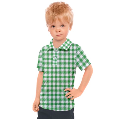 Straight Green White Small Plaids Kids  Polo Tee by ConteMonfrey