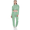 Straight Green White Small Plaids Cropped Zip Up Lounge Set View1