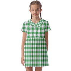 Straight Green White Small Plaids Kids  Asymmetric Collar Dress by ConteMonfrey