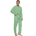 Straight Green White Small Plaids Men s Long Sleeve Velvet Pocket Pajamas Set View2