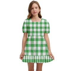 Straight Green White Small Plaids Kids  Short Sleeve Dolly Dress by ConteMonfrey