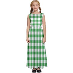 Straight Green White Small Plaids Kids  Satin Sleeveless Maxi Dress by ConteMonfrey