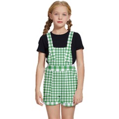 Straight Green White Small Plaids Kids  Short Overalls by ConteMonfrey