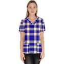 Blue Plaids bic big plaids Women s V-Neck Scrub Top View1