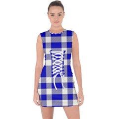 Blue Plaids Bic Big Plaids Lace Up Front Bodycon Dress by ConteMonfrey