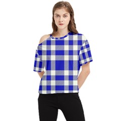 Blue Plaids Bic Big Plaids One Shoulder Cut Out Tee by ConteMonfrey