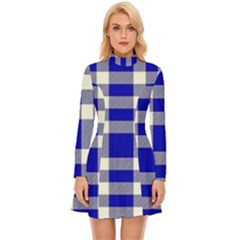 Blue Plaids Bic Big Plaids Long Sleeve Velour Longline Dress by ConteMonfrey