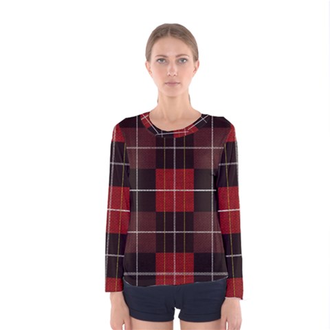 Modern Red Plaids Women s Long Sleeve Tee by ConteMonfrey