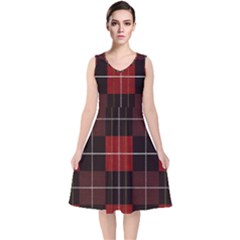 Modern Red Plaids V-neck Midi Sleeveless Dress  by ConteMonfrey