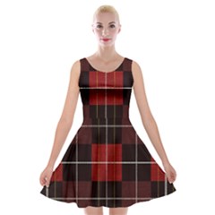 Modern Red Plaids Velvet Skater Dress by ConteMonfrey