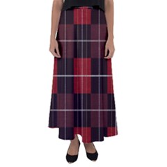 Modern Red Plaids Flared Maxi Skirt by ConteMonfrey