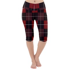 Modern Red Plaids Lightweight Velour Cropped Yoga Leggings by ConteMonfrey