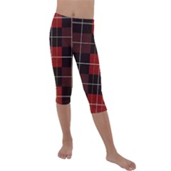 Modern Red Plaids Kids  Lightweight Velour Capri Leggings  by ConteMonfrey