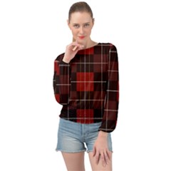 Modern Red Plaids Banded Bottom Chiffon Top by ConteMonfrey