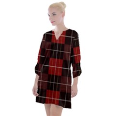 Modern Red Plaids Open Neck Shift Dress by ConteMonfrey