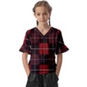 Modern Red Plaids Kids  V-Neck Horn Sleeve Blouse View1