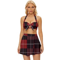 Modern Red Plaids Vintage Style Bikini Top And Skirt Set  by ConteMonfrey