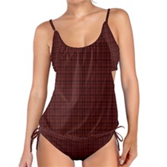 Dark Red Small Plaids Lines Tankini Set by ConteMonfrey