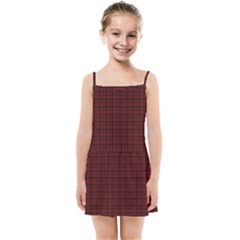 Dark Red Small Plaids Lines Kids  Summer Sun Dress by ConteMonfrey