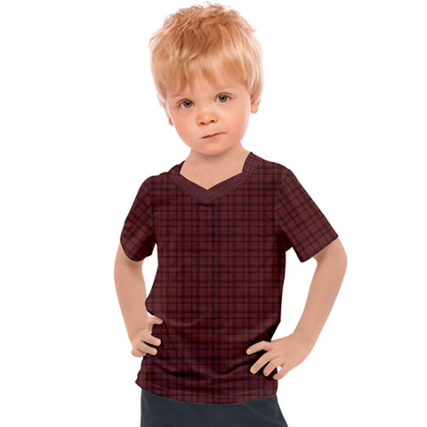 Dark Red Small Plaids Lines Kids  Sports Tee by ConteMonfrey