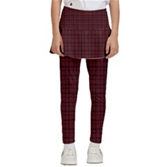 Dark Red Small Plaids Lines Kids  Skirted Pants by ConteMonfrey