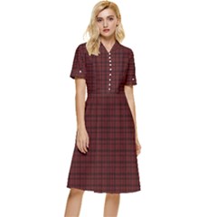 Dark Red Small Plaids Lines Button Top Knee Length Dress